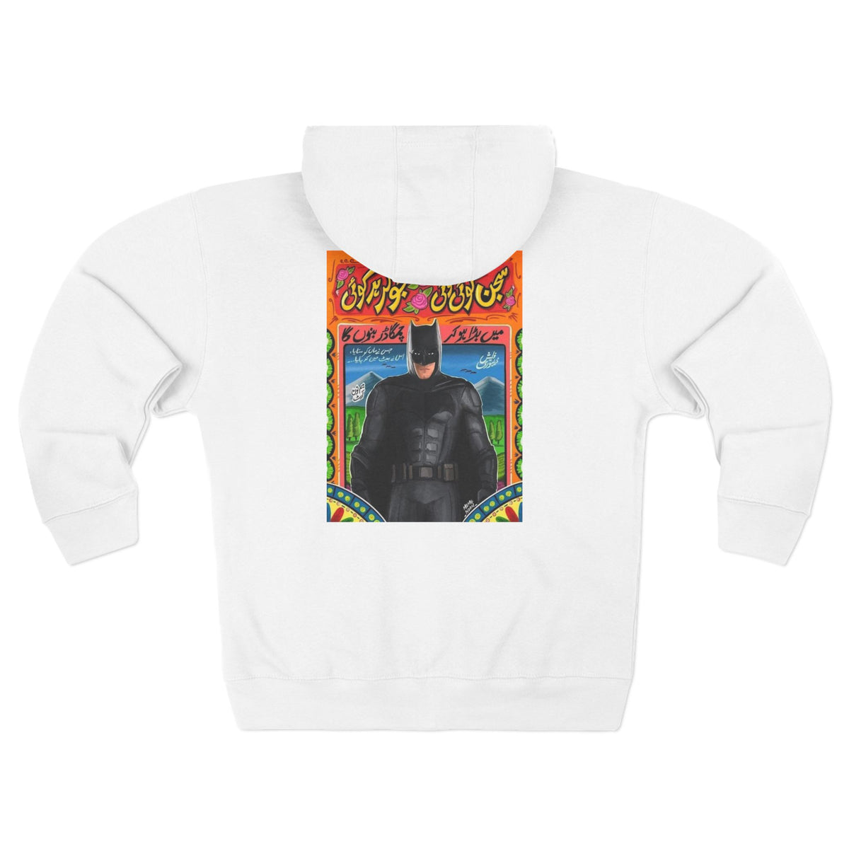 Batman Graphic Zip Hoodie – Colorful Urdu Poster Back Print