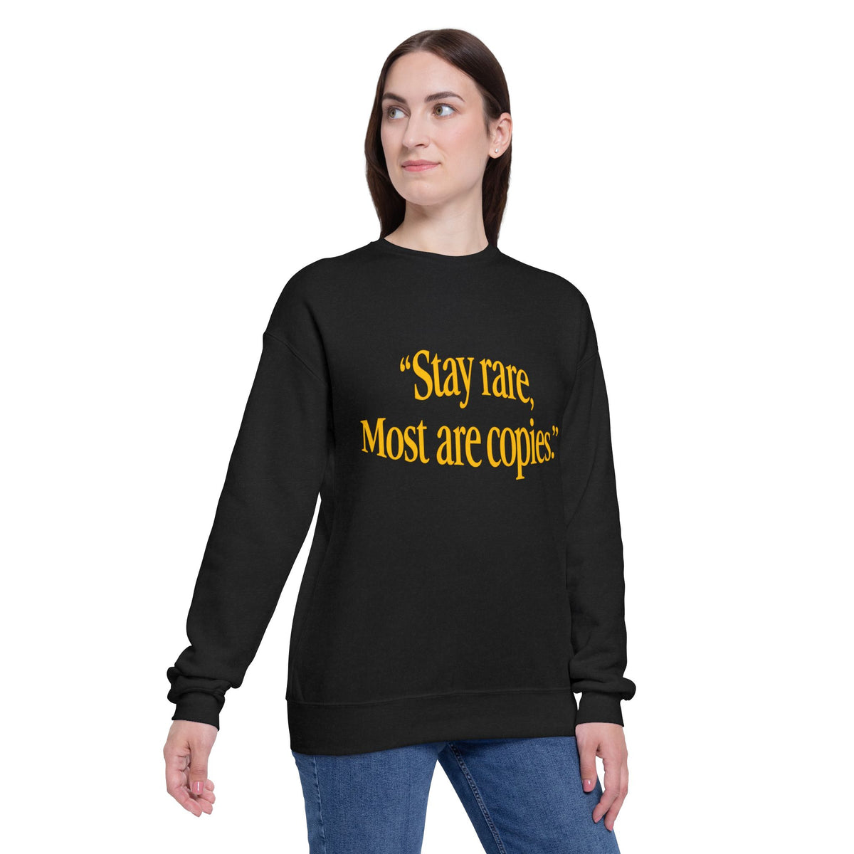 Stay Rare Sweatshirt — "Stay rare, Most are copies" Vintage Gold Script Crewneck