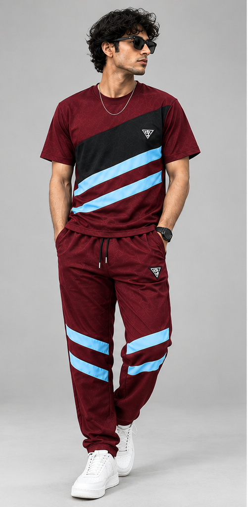 BLANCO Burgundy Premium Tracksuit Set – Men’s Streetwear